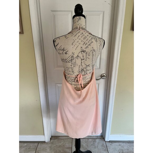 Tobi Pink Halter Mini Dress Chiffon Beaded Collar/neckline Shift Backless HoCo M - Picture 4 of 8